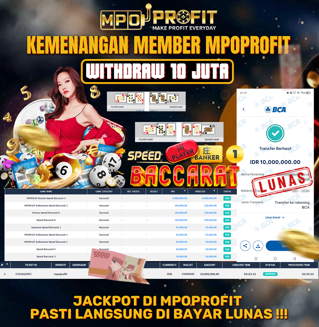 MPOPROFIT JACKPOT LIVE CASINO EVOLUTION! KEMENANGAN MURNI DI (MPOPLAY KOREAN SPEED BACARAT 3 TOTAL RP 10.000.000,- LUNAS)
